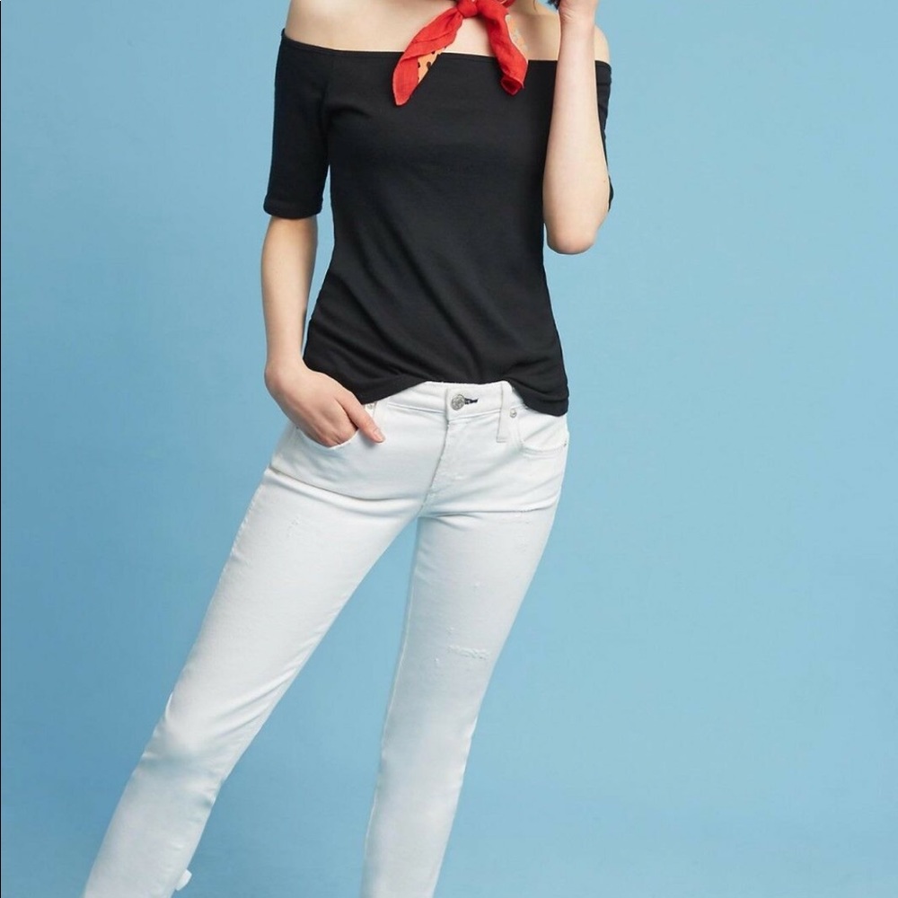 AMO Anthropology White Jeans -Back Zipper & Bow